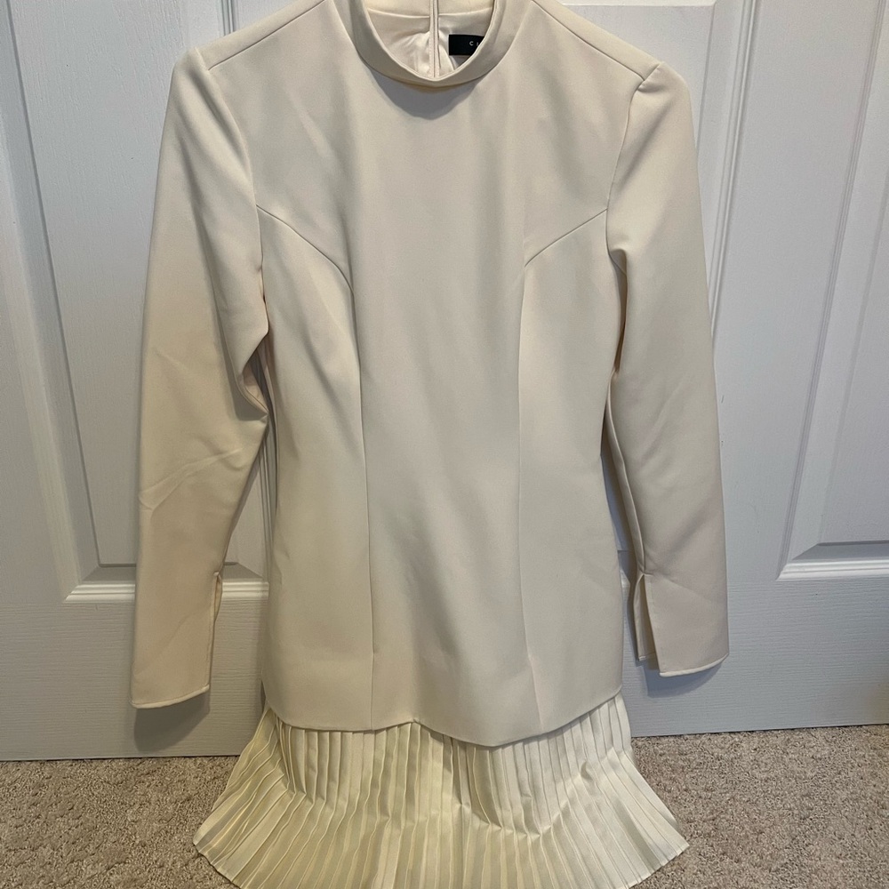 ATHENA
Cream Long-Sleeve Mini Dress With Pleated Hem